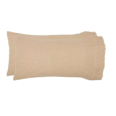 Burlap Vintage King Pillow Case w/ Fringed Ruffle Set of 2 21x40 VHC Brands - The Fox Decor